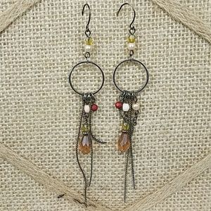 Boho Neutral Long Dangle Earrings Beaded Beads Chain Link Classic Casual Preppy